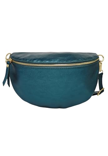 TheWan Halbmond Große Bauchtasche, Brusttasche, italienisches Leder, Damen, Halbmondtasche, Gürtel und Traverse, Rindsleder, Einheitsgröße, Maße: 18 x 29 x 7 cm, Schillernde Ente, one size, von THEWAN.