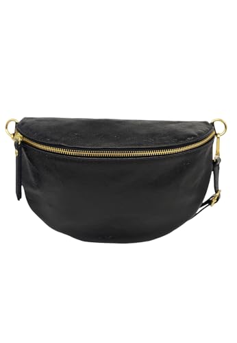 TheWan Halbmond Große Bauchtasche, Brusttasche, italienisches Leder, Damen, Halbmondtasche, Gürtel und Traverse, Rindsleder, Einheitsgröße, Maße: 18 x 29 x 7 cm, Schwarz schillernd, one size, von THEWAN.