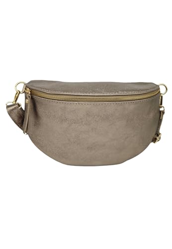 TheWan Halbmond Große Bauchtasche, Brusttasche, italienisches Leder, Damen, Halbmondtasche, Gürtel und Traverse, Rindsleder, Einheitsgröße, Maße: 18 x 29 x 7 cm, champagne, one size, Zeitgenössisch von THEWAN.