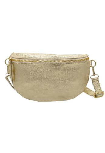 TheWan Halbmond Große Bauchtasche, Brusttasche, italienisches Leder, Damen, Halbmondtasche, Gürtel und Traverse, Rindsleder, Einheitsgröße, Maße: 18 x 29 x 7 cm, gold, one size, Zeitgenössisch von THEWAN.