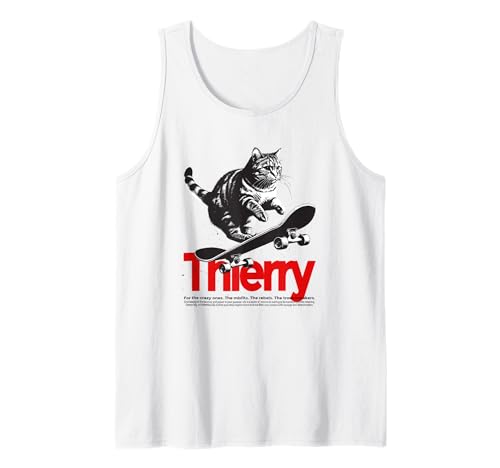 Herren THIERRY - Schöner Jungen Name mit Katze & Skateboard Tank Top von THIERRY Sohn Enkel Geburtstag Geschenkideen
