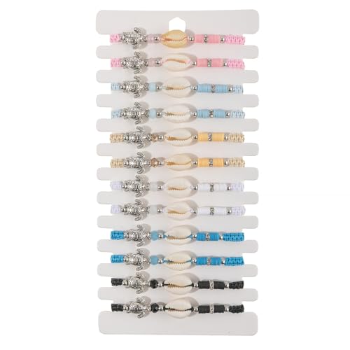 12pcs Handgewebte Schildkröten Themen Armband Set Verstellbare Armbänder Mischung Legierungslegiersteine Steine Kristallholz Perlen Textur Holzperlenarmband von THINCAN