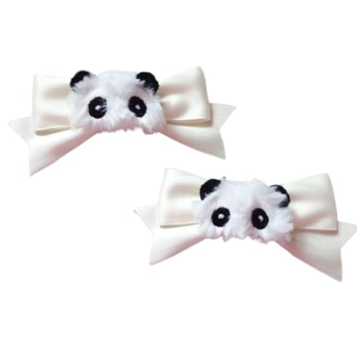 2 PCs Zartes Bogen Überprüft Seitenclip Bogen Haarclip Süße Mädchen Bogenstil Pelziger Panda Balletcore von THINCAN