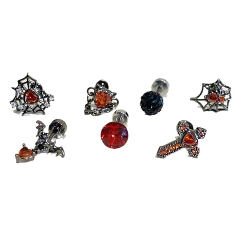 7 Piece Dark Styles Ohrringe Schmücken Set Mit Spiders Webkreuzen Und Herzen Für Ein Einzigartiges Modisches Statement von THINCAN