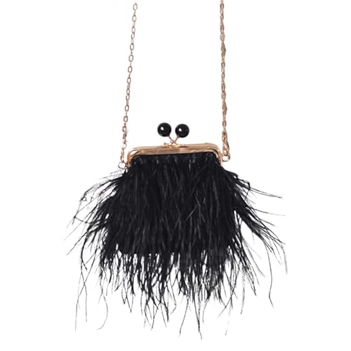 Abendtasche aus Plüsch mit Federn, Clutch, Handtasche mit abnehmbarer Kette von THINCAN
