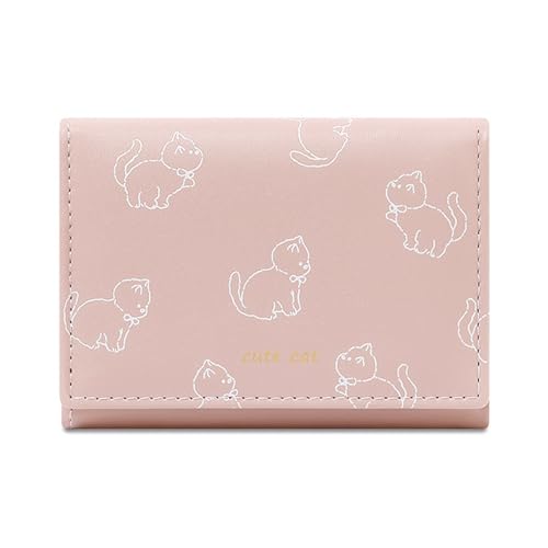 Cartoon Cats Designs Damen Trifold Brieftasche In Schwarzer PU Leder Münzholzkartenhalter Mit Klarem Fenster Für Tägliche Verwendung Kompakter Damen Brieftasche von THINCAN
