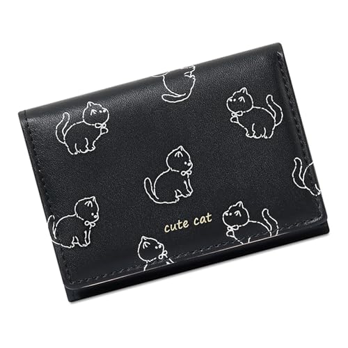 Cartoon Cats Designs Damen Trifold Brieftasche In Schwarzer PU Leder Münzholzkartenhalter Mit Klarem Fenster Für Tägliche Verwendung Kompakter Damen Brieftasche von THINCAN