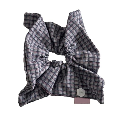 Elastisches Kopftuchhaar Scrunchies Für Mädchen Gittermuster Haarseil Mit Blumenknopf Spring Haarseil Für Mädchen von THINCAN