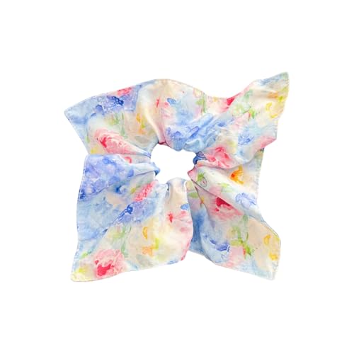 Elegante Blumendruck Haare Scrunchie Stoff Haarkrawatte Für Frauen Teenager Kunstthema Design Ponytailhalter Für Strand Tragen Stoff Krawatte Frauen von THINCAN