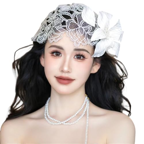 Fascinator mit Spitzenhut für Braut, Hochzeit, Schleier, Blume, Kopfbedeckung, Stirnbänder für Damen, verleiht jedem Anlass Charme Fascinator mit Spitzenhut für Braut, Hochzeit, Schleier, Blume, Kopfbedeckung, Stirnbänder für Damen, verleiht jedem Anlass Charme von THINCAN