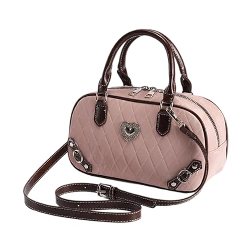 Frauen Gelegentlich Gestackte Umhängetasche PU Leder Handheld Bowling Taschen Mit Verstellbarem Riemen Zum Einkaufen Und Pendeln von THINCAN