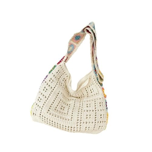 Frauen Gestrickte Umhängetasche Farbenfrohe Blumen Crossbody Bag Fashion Strand Hohl Aus Häkelhandtasche Urlaub Frauen Schulter Gestrickt Crosbody Häkeln Strand Blumen Messenger von THINCAN