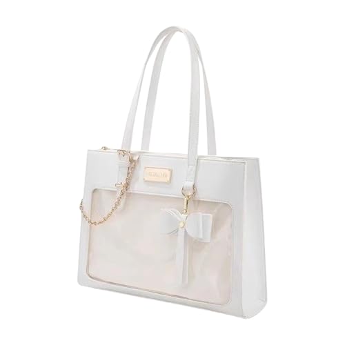 Frauen Japanische Studenten PU Lederumbeltasche Mode Ästhetische Bogenknoten Handtasche Transparent Süße Unterarm Itabag Süßer Bogenknoten Transparent Unterarmtasche von THINCAN