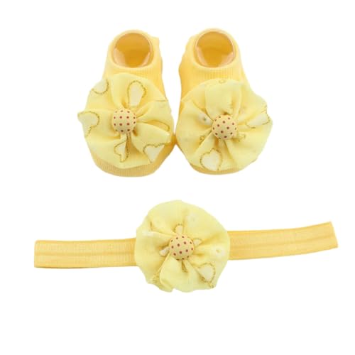 Haarbänder Mit Socken Babyblumenmuster Stirnband Für 0-6 Monate Baby Haarbänder Weiche Elastische Kopfbedeckungsfotografie Requisiten von THINCAN