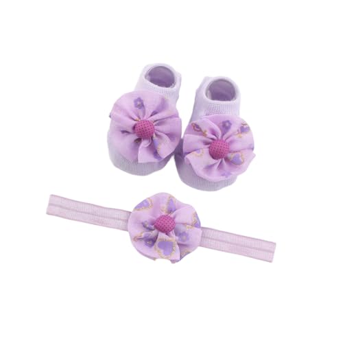 Haarbänder Mit Socken Babyblumenmuster Stirnband Für 0-6 Monate Baby Haarbänder Weiche Elastische Kopfbedeckungsfotografie Requisiten von THINCAN