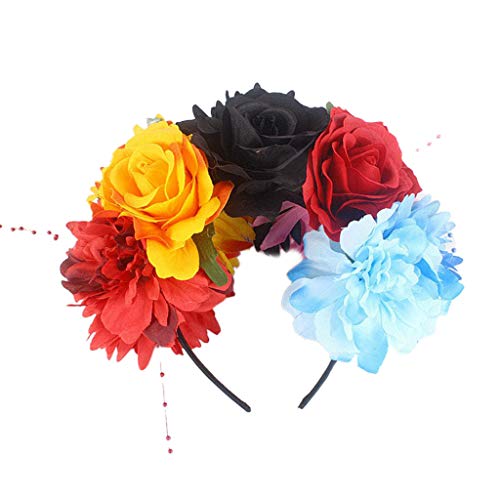Halloween Künstlicher Rose Pfingstrose Blumenstirnbandkronen Mehrfarbiger Perlen Schmuckkranz Des Toten Kopfstücks von THINCAN