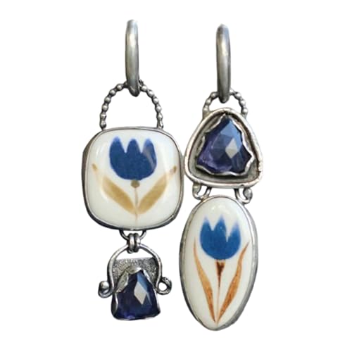 Handgefertigte Blumenohrringe Mit Blauen Strasssteinen Geometrischer Hochzeit Schmuck Für Jubiläum Blaue Strasssteine Blumenohrringe Anwesend von THINCAN