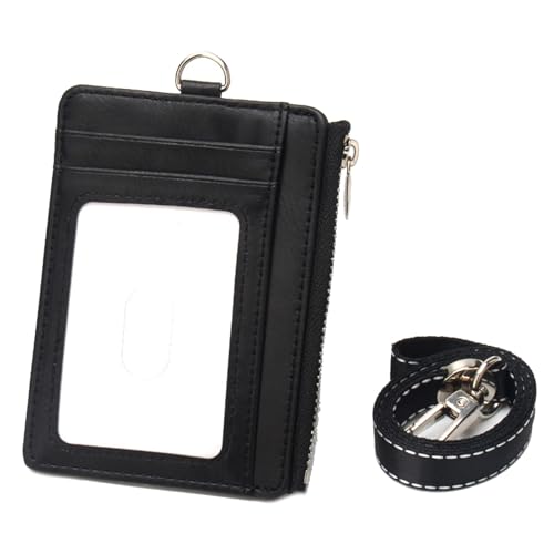 Kompaktkarten Brieftasche Mit Blockierung Und Reißverschlusspoch PU Leder Münzholz Kartenhalter Mit Abnehmbarem Lanyard von THINCAN