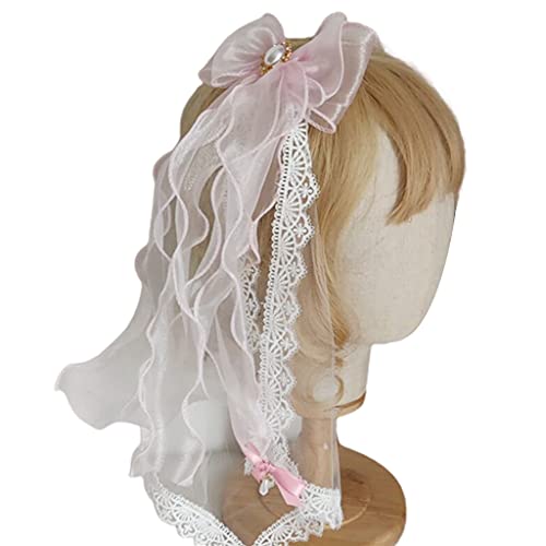 Mädchen Rüschen Spitze Schleier Kopfbedecke Haarschnitte Perlendekor Barrettes Ribbon Bögen Haare Clips Haarzubehör Accessoires von THINCAN