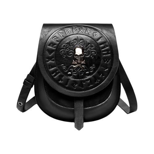 Mittelalterliche Europäische Stile Frauen Umhängetaschen Crossbody Bag Pu Leder Tailentasche Telefon Geldbeutel Retro Handtasche Gothic Black Satchel von THINCAN