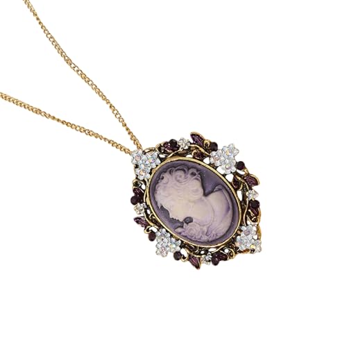 Oval Cameo Anhänger Halskette Mit Kristall Strasssteinen Handgefertigt Vintage Schmuckzubehör Stylish Outfit Enhancer Komfortable Leichte Hohlschmuck von THINCAN