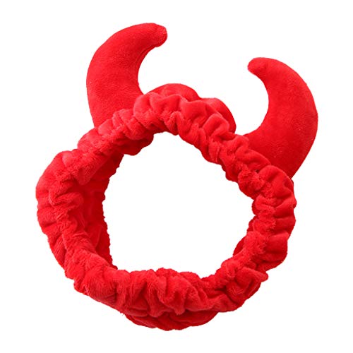 Plüsch Red Ox Devil Horns Stirnband Make Up Duschwäsche Face Sport Samt Hair Band Weibliche Mädchen Lustige Festival Neujahrsfeier Bandana Turban von THINCAN