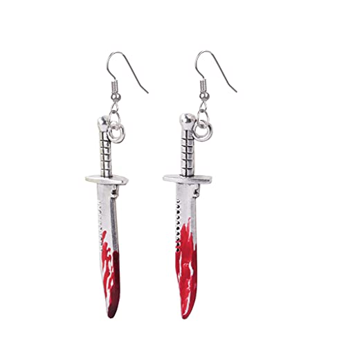 Punk Rotes Blut Messer Drop Ohrringe Vintage Gothic Metall Scissors Dangle Ohrring Halloween Lustige Blut Persönlichkeit Messer Ohrringe Hangle von THINCAN