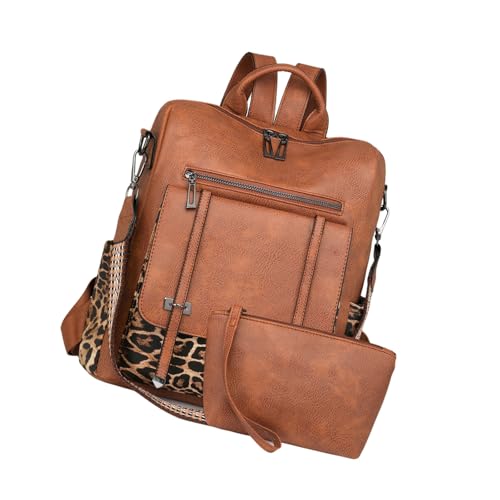 Retro Leather School Rucksack Und Make Up Tasche Für Frauen Retro Leder Schul Umhängetaschen Für Tägliche Pendel Und Reisen Rucksacktasche Set Casual Daypacktaschen von THINCAN