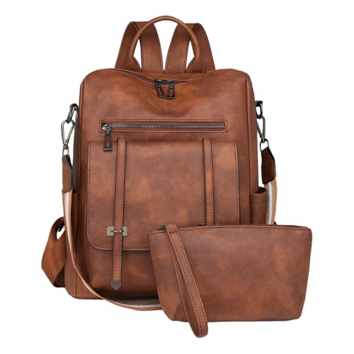 Retro Leather School Rucksack Und Make Up Tasche Für Frauen Retro Leder Schul Umhängetaschen Für Tägliche Pendel Und Reisen Rucksacktasche Set Casual Daypacktaschen von THINCAN