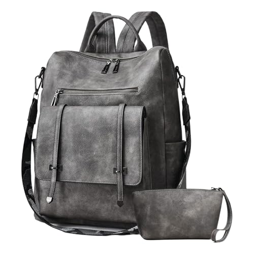 Retro Leather School Rucksack Und Make Up Tasche Für Frauen Retro Leder Schul Umhängetaschen Für Tägliche Pendel Und Reisen Rucksacktasche Set Casual Daypacktaschen von THINCAN