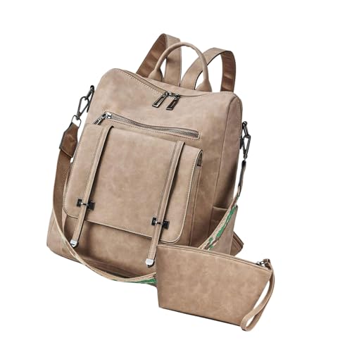 Retro Leather School Rucksack Und Make Up Tasche Für Frauen Retro Leder Schul Umhängetaschen Für Tägliche Pendel Und Reisen Rucksacktasche Set Casual Daypacktaschen von THINCAN