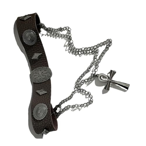 Retro Punk Doppelschicht Halskette Mit Kreuzen Charme Und Nieten Designs Zubehör Tragbar Für Trendige Trendsetters Legierungen Crosses Halskette von THINCAN