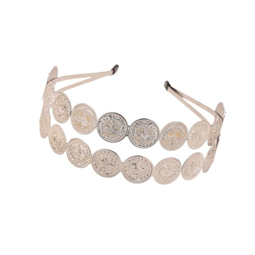 Schimmernde Metallic Belly Dance Stirnband Mit Münzform Verzierungen Haarteil Haare Dekore Für Frauen Bühnen Kostüme Festival Kopfbedeckung Kopfstück von THINCAN