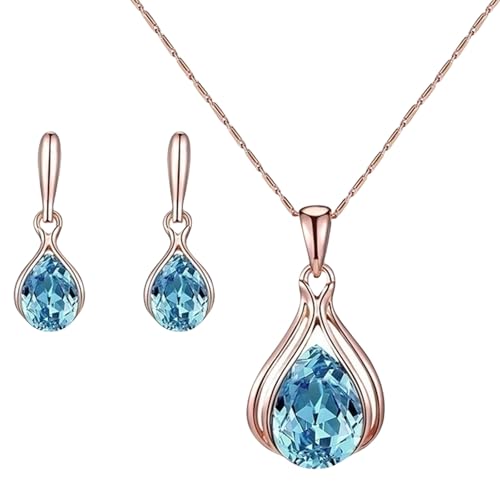 Schöne Blaue/grüne Ohrringe Und Halskette Set Wassertropfen Schmuck Für Tägliche Verschleiß Eleganter Nachahmung Kristallzubehör Reifen Frauenschmuck Für Frauen von THINCAN
