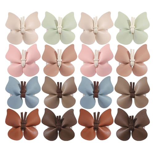 Set 16 Kinder Schmetterling Haare Barrettes PU Leder Haarklammern Einzigartige Schmetterling Haarnadeln Geeignet Für Verschiedene Anlässe von THINCAN
