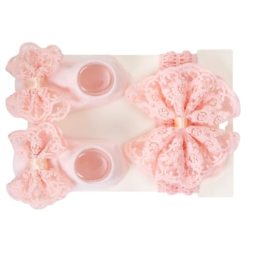 Süßer Baby Bogenknoten Stirnband Haarband Starke Gripped Socken Set Für Neugeborene Bis 12 Monate Weiche Stoff Kopfbedeckung von THINCAN