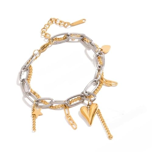THINCAN 1. Schlanker Zweistufiger Herz Charme Edelstahl Verstellbarer Armreifen Unisex Schmuck Alltag Elegance Unisex Edelstahl Liebe Kette von THINCAN