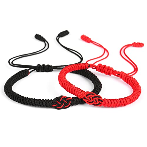 2pcs Set EIN Paar Armband Handgewebte Schwarze Und Rote Chinesische Knoten Liebe Glücksarmband Für Männer Und Frauen Rotes Glück Für Männer Die Frauen Verstellbar Sind von THINCAN