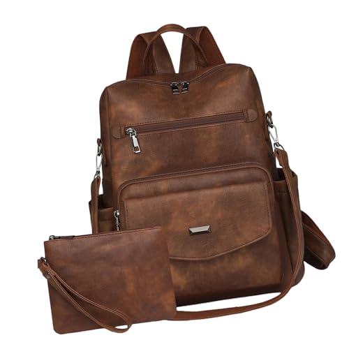 THINCAN 2pieces Pu Leder Rucksäcke Geldbörsen Für Frauen Damen Umhängetaschen Modearbeit Travel Handtaschen Mit Geldbörsen Design Rucksäcken von THINCAN