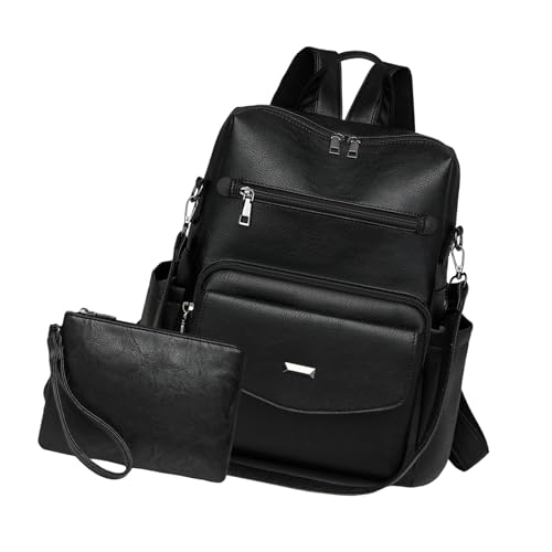 THINCAN 2pieces Pu Leder Rucksäcke Geldbörsen Für Frauen Damen Umhängetaschen Modearbeit Travel Handtaschen Mit Geldbörsen Design Rucksäcken von THINCAN