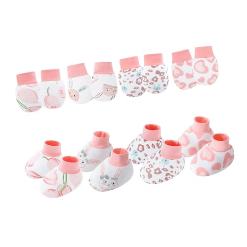 THINCAN 4 Set Säuglingskratzerprävention Fäustlinge Fußabdeckungen Für Baby 0-6 Monate Baumwolle Bequeme Anti Grab von THINCAN