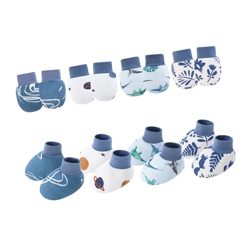 THINCAN 4 Set Säuglingskratzerprävention Fäustlinge Fußabdeckungen Für Baby 0-6 Monate Baumwolle Bequeme Anti Grab von THINCAN