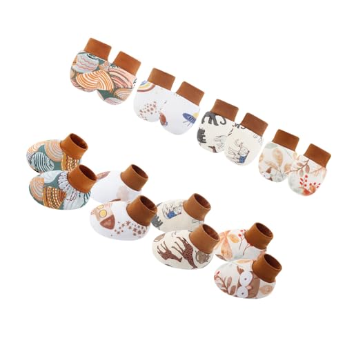 THINCAN 4 Set Säuglingskratzerprävention Fäustlinge Fußabdeckungen Für Baby 0-6 Monate Baumwolle Bequeme Anti Grab von THINCAN