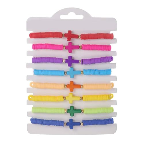 THINCAN 8 Pack Kreuz Charm Armbänder Handgefertigt Verstellbare Elastische Seilbänder Handschmuck Kreuzarmbänder Set Für Mädchen von THINCAN