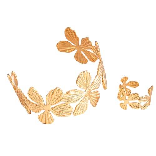 THINCAN Blumenkonstruktionen Einstellbares Armband Mit Passenden Ringen Set Metallschmuck Für Besondere Anlässe Einstellbarer Blumenmuster Schmuckset Set von THINCAN