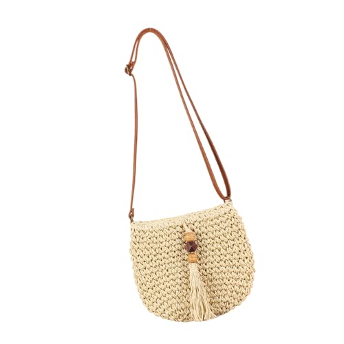 THINCAN Bohomian Beach Strohbeutel Für Frauen Handgewebtes Schultervraktion Crossbody Geldbörse Mit Quasten Urlaubsstrandtaschen Handgewebte Strohbeutel von THINCAN