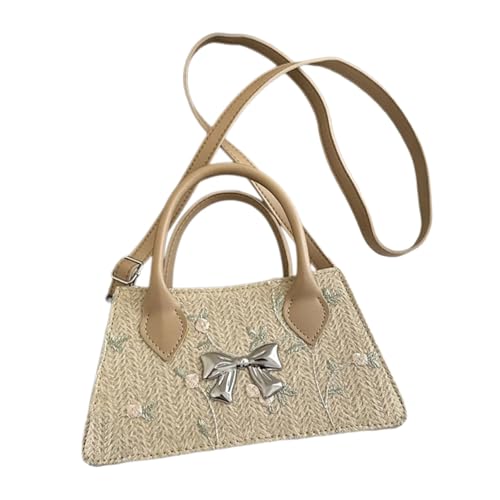 THINCAN Frauen Florale Umhängetasche Strohstrand Bag Square Bowknot Crossbody Messenger Handtasche Für Reisurlaub Frauen Bogenknoten Schulter Stroh Strand Floral Crossbody Für Reisen von THINCAN