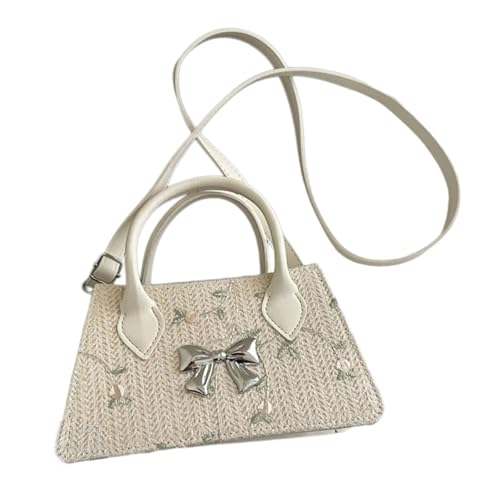THINCAN Frauen Florale Umhängetasche Strohstrand Bag Square Bowknot Crossbody Messenger Handtasche Für Reisurlaub Frauen Bogenknoten Schulter Stroh Strand Floral Crossbody Für Reisen von THINCAN