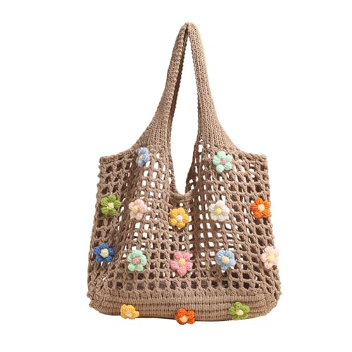 THINCAN Frauen Handtasche Hohl Mesh Achsel Achselhöhle Mode Gestrickte Umhängetasche Große Kapazität Unterarm Strand Für Reisen Frauen Handtasche Gestrickte Schulter Große Kapazität Strandpraxis von THINCAN
