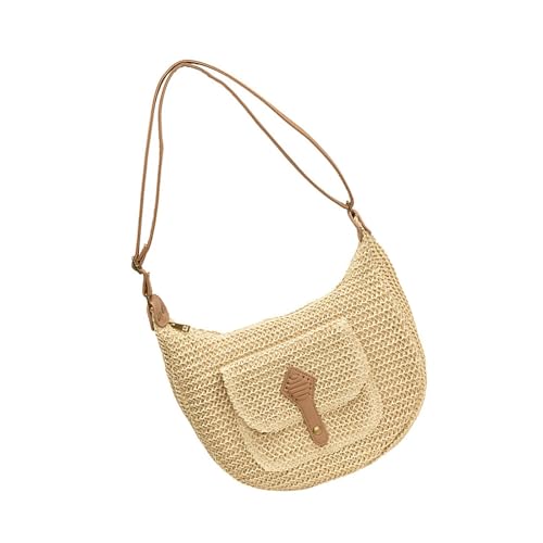 THINCAN Frauen Strohstrastrand Tasche Einfache Umhängetasche Crossbody Urlaub Handgefertigte Boten Einkaufsdatieren Frauen Schulter Gewebtes Crossbody Daily Strohstrand Für Urlaub von THINCAN